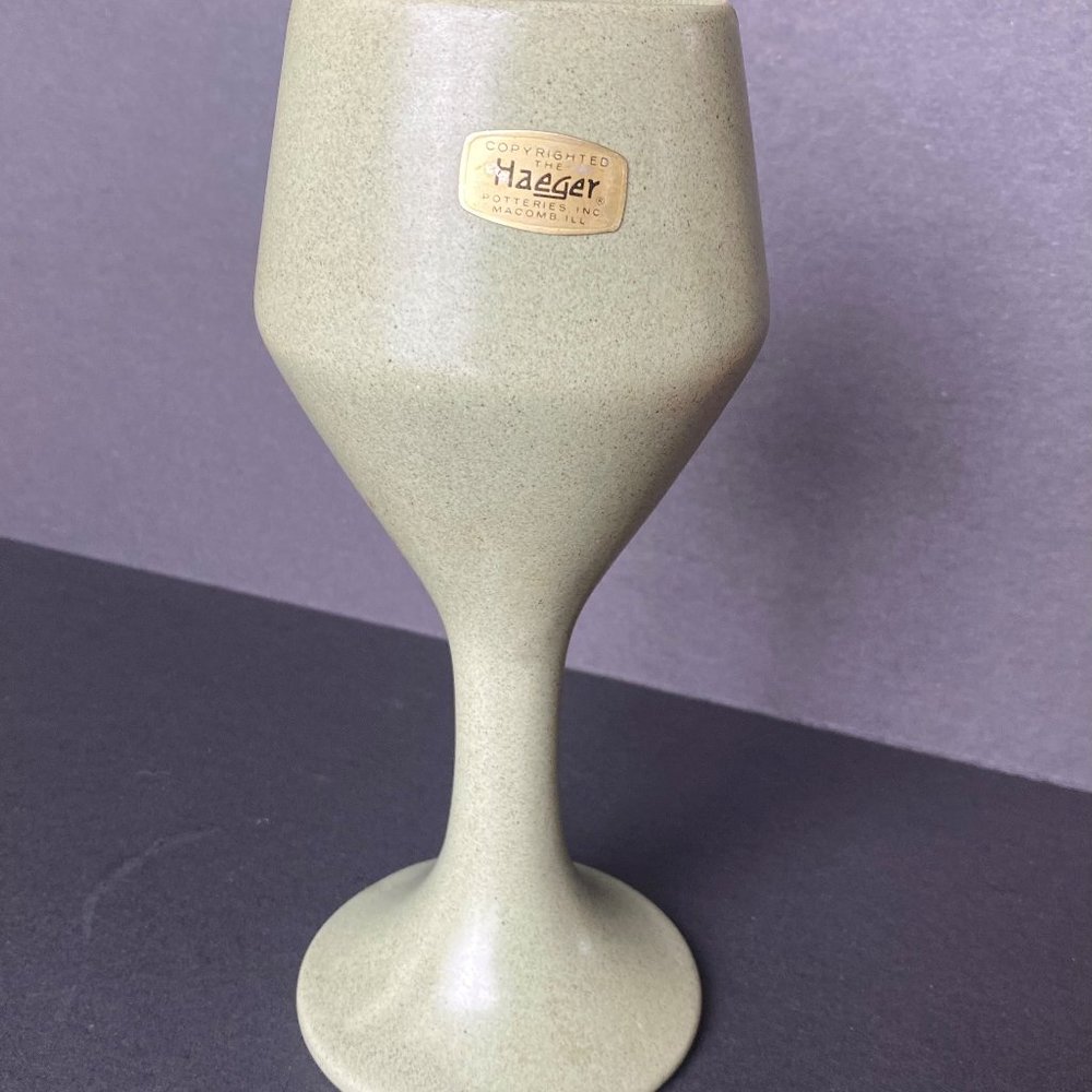 Haeger Goblet Planter Green mottled USA Macomb Gold Sticker Potteries Pottery 9"